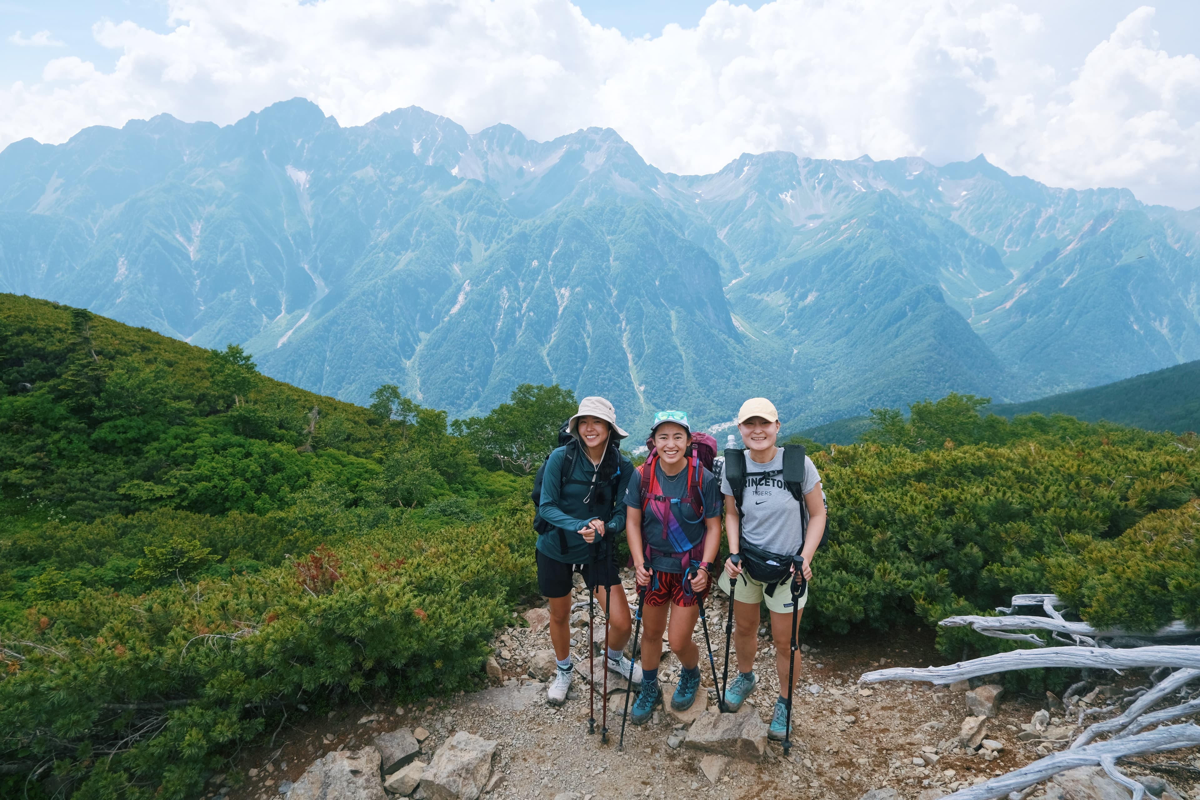 Three hikers in the Japanese Alps